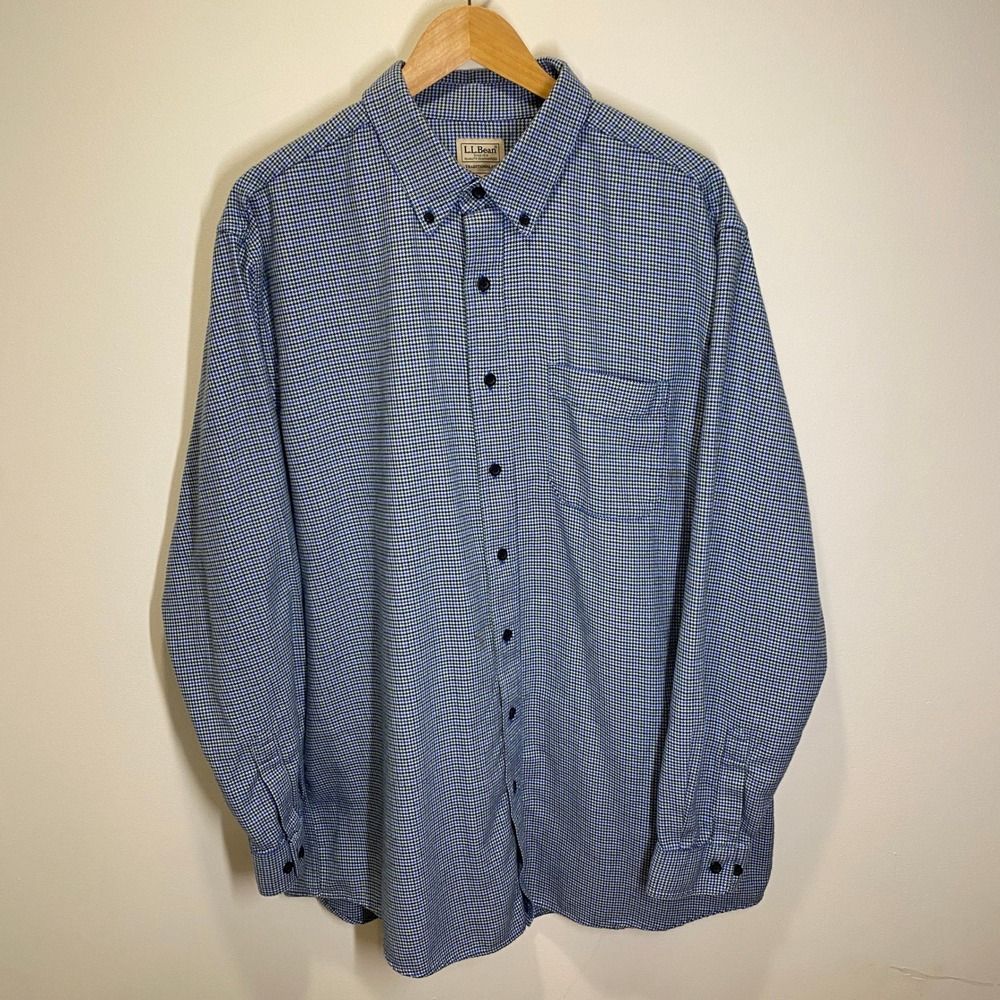 L.L. Bean Button Down Shirt Mens XL-Tall Blue Houndstooth Excellent Long Sleeve - Picture 3 of 10